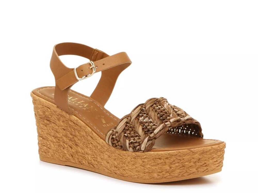Italian Shoemakers Tan Braided Raffia Ankle Strap Wedge Sandals Women Size 10